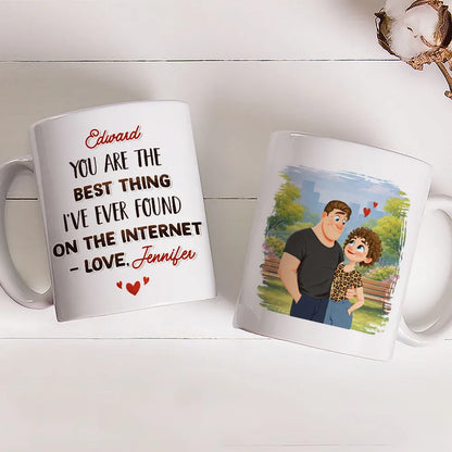 Ceramic Mug Personalized with Sweet Internet Love Message, Park Couple Art, Unique Valentine's Day Gift for Couple