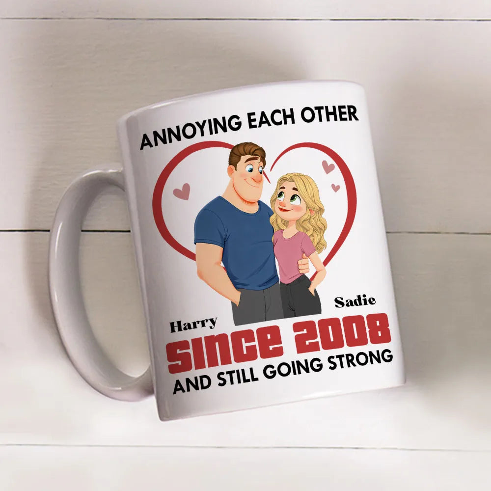 Personalized Couple Ceramic Mug - Cute Heart Cartoon for Morning Coffee, Unique Creative Gift for Husband or Wife