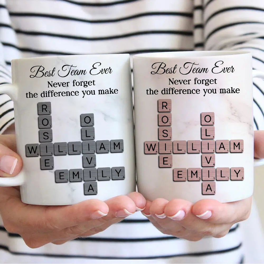 Personalized White Ceramic Mug for Team Members, Custom Name Design for Coworkers, Unique Appreciation Gift