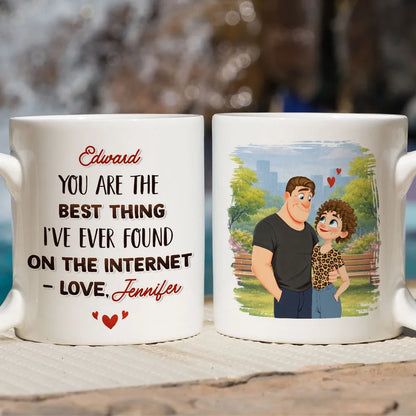 Ceramic Mug Personalized with Sweet Internet Love Message, Park Couple Art, Unique Valentine's Day Gift for Couple