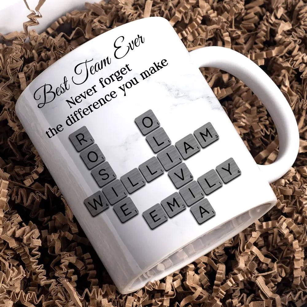 Personalized White Ceramic Mug for Team Members, Custom Name Design for Coworkers, Unique Appreciation Gift