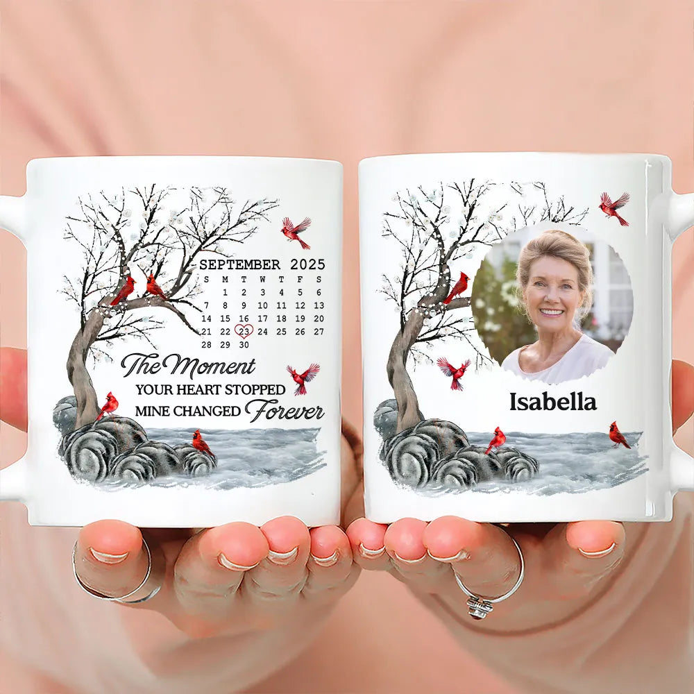 Custom Memorial White Ceramic Mug with Photo & Cardinals Personalized Remembrance Keepsake, Comforting Unique Gift