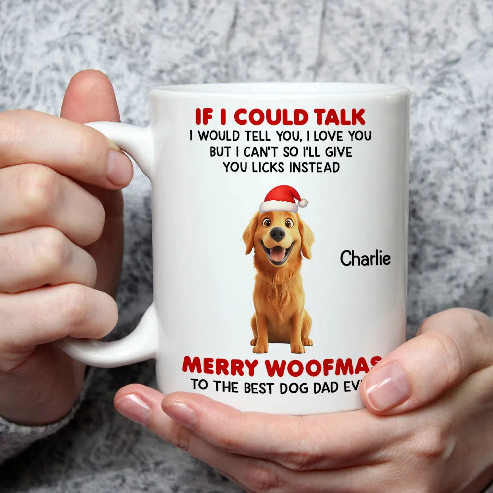 Personalized White Ceramic Mug from Your Dog Cute Santa Pup, Funny Woofmas Message, Unique Christmas Gift for Dog Dad