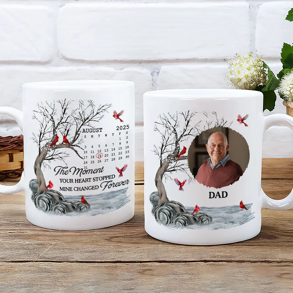 Custom Memorial White Ceramic Mug with Photo & Cardinals Personalized Remembrance Keepsake, Comforting Unique Gift