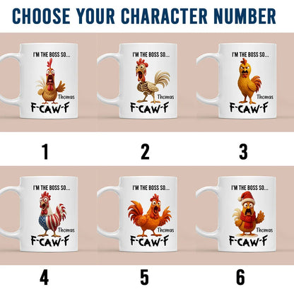 Personalized White Ceramic Mug with Angry Rooster Boss Design, Funny Custom Gift for Coworker or Friend, Unique Office Coffee Mug