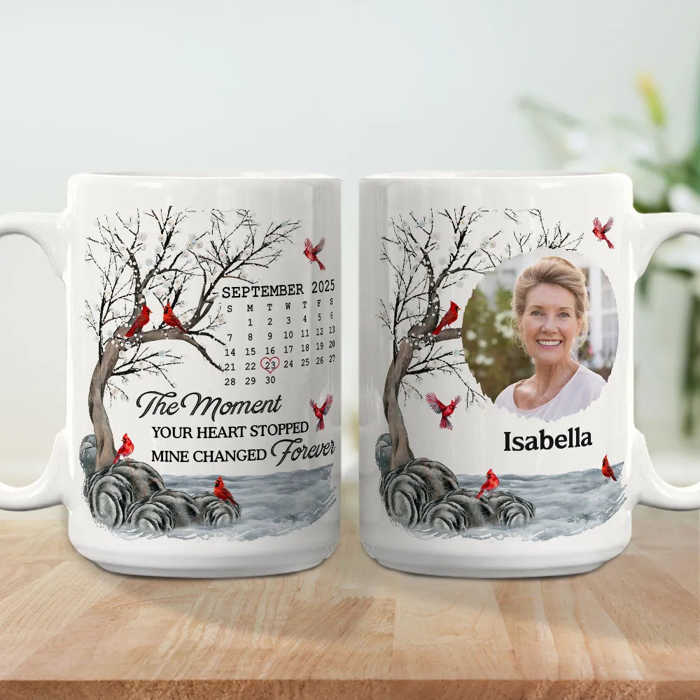 Custom Memorial White Ceramic Mug with Photo & Cardinals Personalized Remembrance Keepsake, Comforting Unique Gift