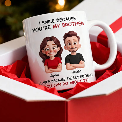 Funny Sibling White Ceramic Mug Personalized Brother & Sister Cartoon, Playful Quote, Creative Gift for Coworker or Family