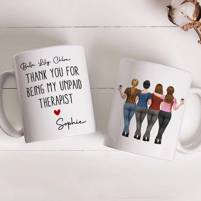 Mug with Hugging Friends Art, Thank You for Being My Unpaid Therapist, Customizable Unique Gift for Coworker or Best Friend