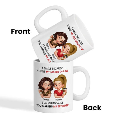 Sister-in-Law Mug with Cute Cartoon Art, playful coffee joke, cozy morning sips, a unique gift for your sister-in-law