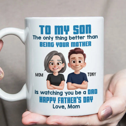To My Son Happy Father's Day Cartoon Style Personalized Mug, Heartfelt Father's Day Gift For Son