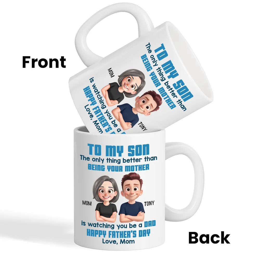 To My Son Happy Father's Day Cartoon Style Personalized Mug, Heartfelt Father's Day Gift For Son