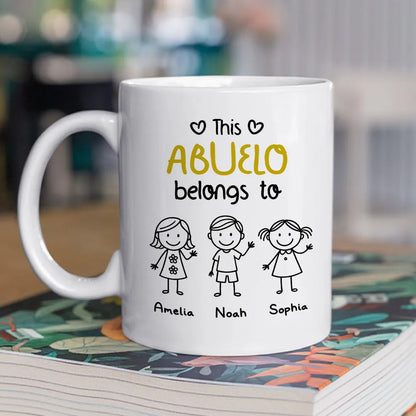 This Grandpa Belongs To Personalized White Ceramic Mug with Grandkids' Names, Cute Gift for Grandfather