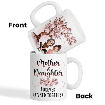 Cherry Blossom Mug with Mother & Daughter Cartoon, Personalized Gift