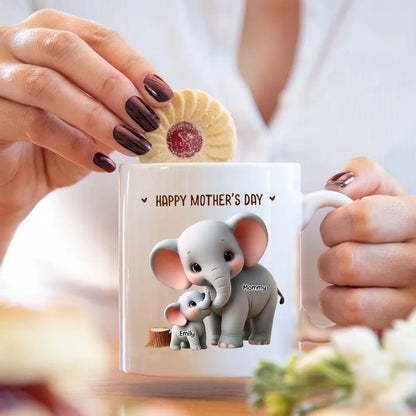 Custom Elephant Mother & Baby Mug for Mom Personalized Ceramic Cup
