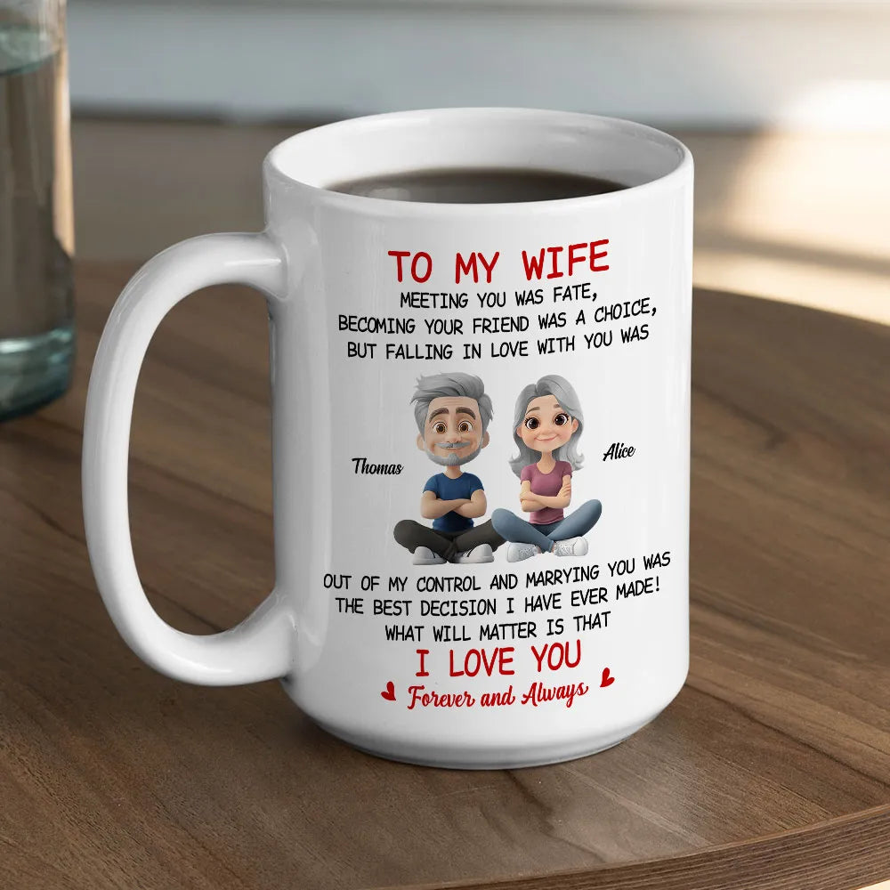 To My Wife Love Quote Ceramic Mug, Personalized Couple Cartoon, Romantic Morning Coffee Unique Gift