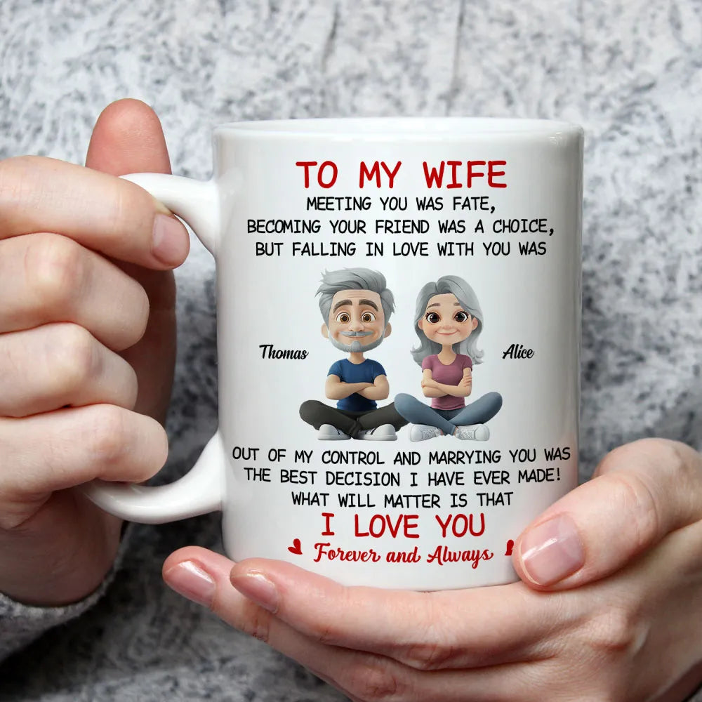 To My Wife Love Quote Ceramic Mug, Personalized Couple Cartoon, Romantic Morning Coffee Unique Gift