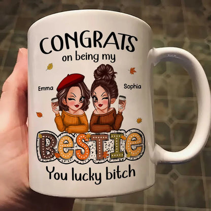 Personalized White Ceramic Mug, Humorous Friendship Design, Ideal Gift for Besties