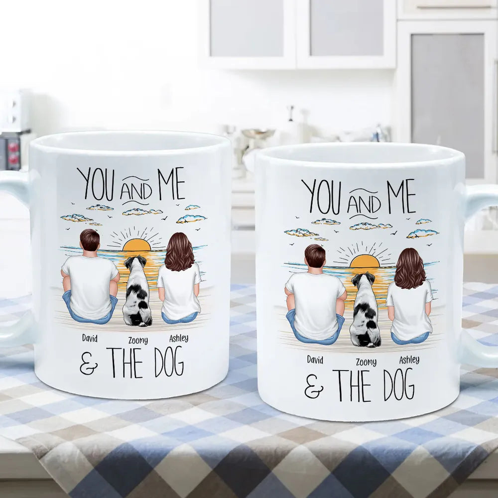 You, Me & the Dog Personalized Sunrise Mug Romantic Gift for Dog Lovers or Cat Lovers