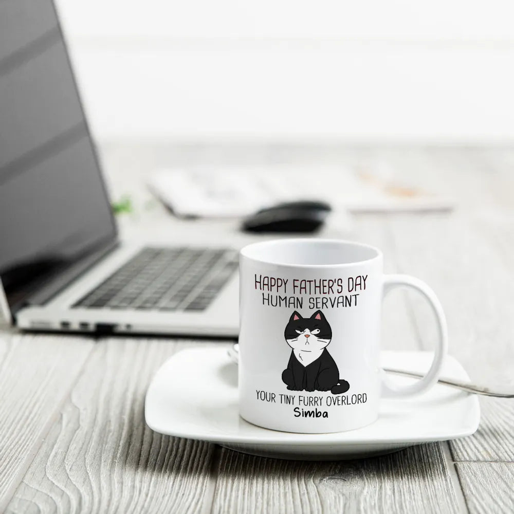 Funny Cat Lover White Ceramic Mug with Cartoon Design for Father's Day, Perfect Gift for Dad from Pets