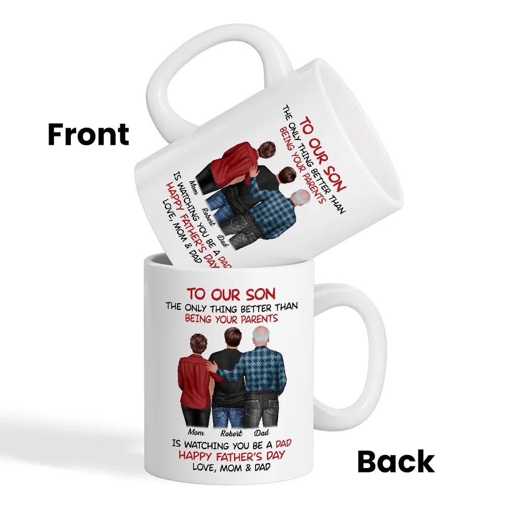 Mom-Dad-Son Back-View Ceramic Cup, Happy Trio Father's Day Keepsake