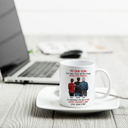 Mom-Dad-Son Back-View Ceramic Cup, Happy Trio Father's Day Keepsake