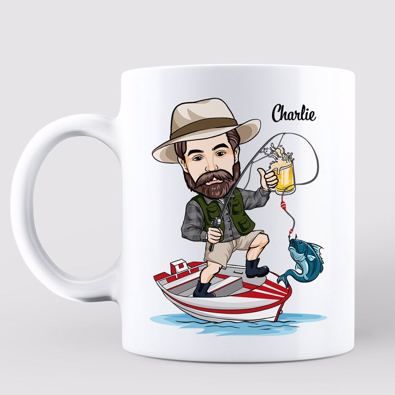 Reel Cool Dad Grandpa Fishing Caricature Personalized Mug