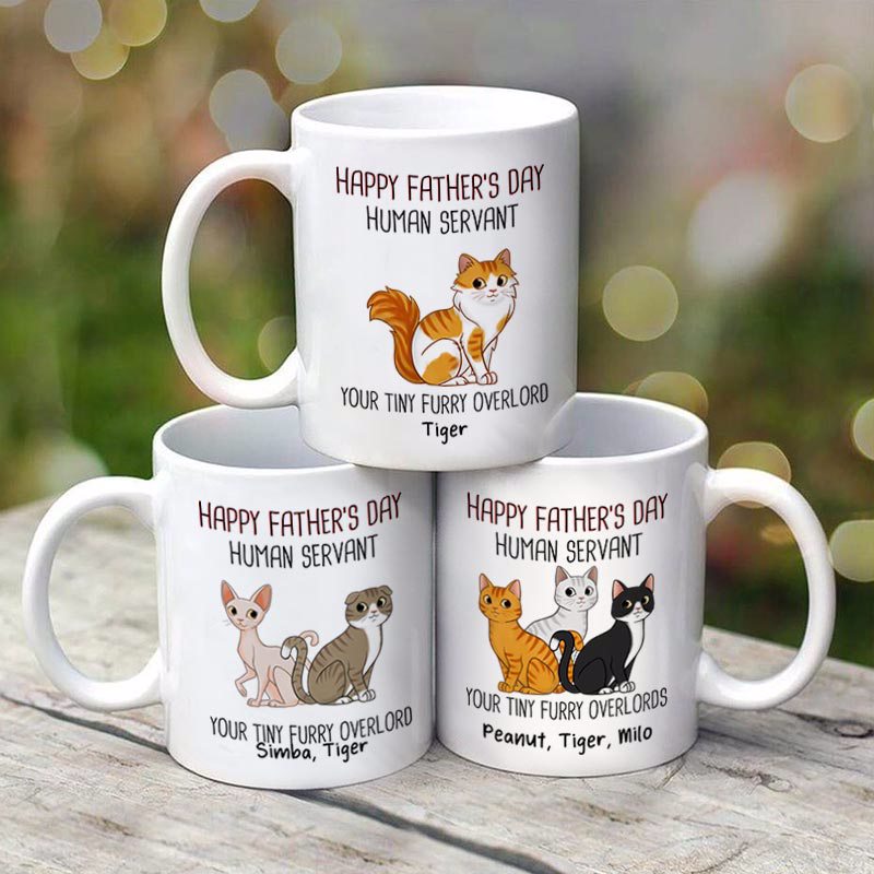 Cute Sitting Cats Happy Father's Day Human Servant Personalized Mug
