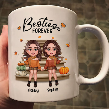 Fall Season Best Friends Sisters Sitting On Stair Personalized Mug