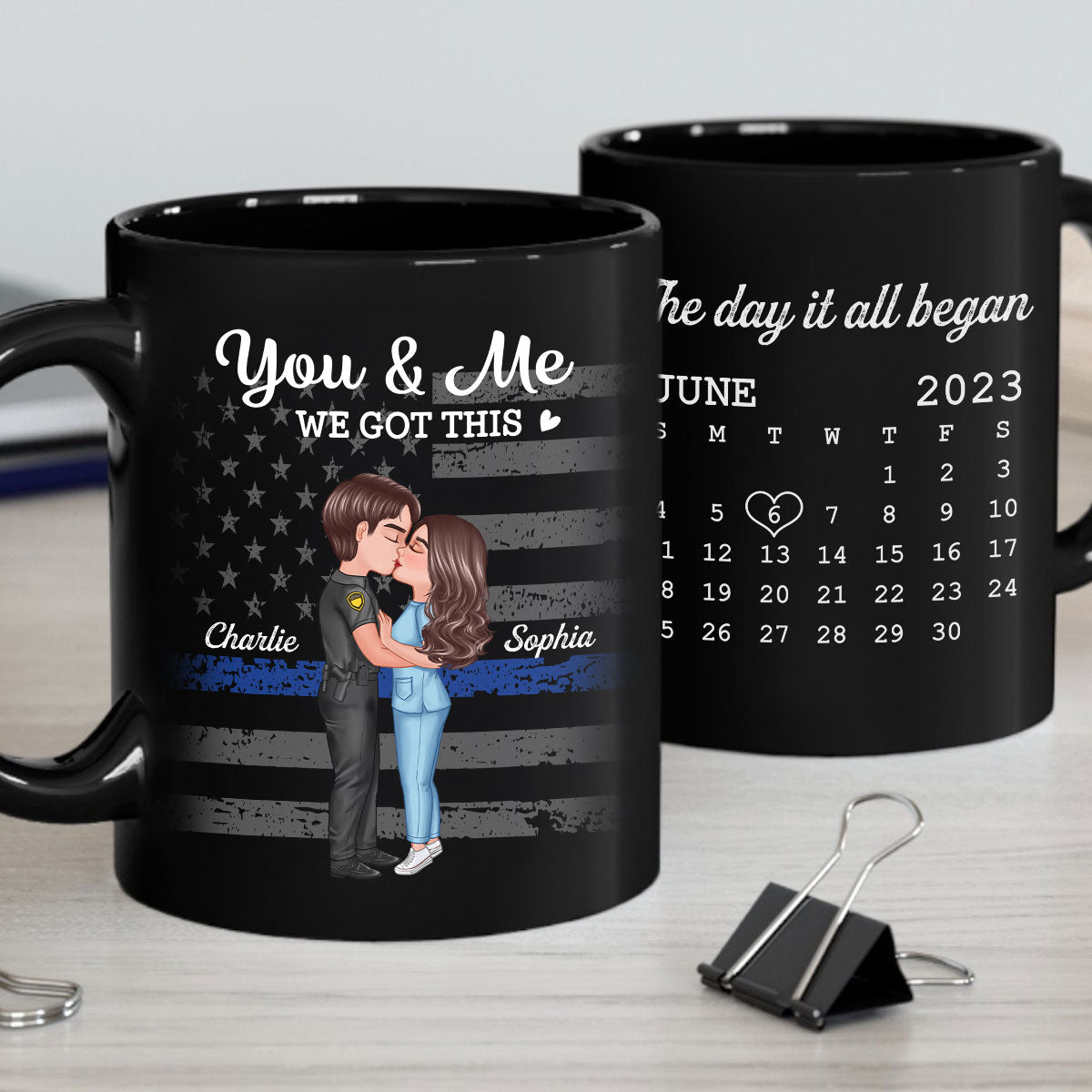 You & Me We Got This Hero Couple Kissing Anniversary Calendar Keepsake Personalized Mug