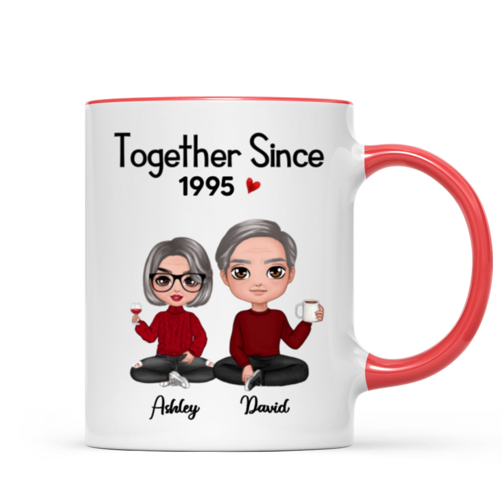 Couple Sitting - Personalized Mug - Anniversary Gift For Him, Gift For Her