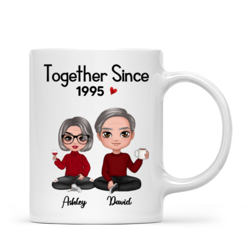 Couple Sitting - Personalized Mug - Anniversary Gift For Him, Gift For Her