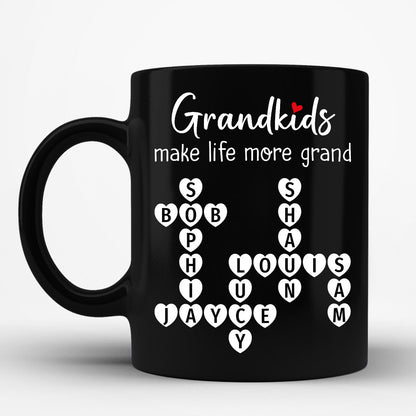 Grandkids Make Life Grand Crossword Puzzle Art Gift For Grandma Personalized Mug