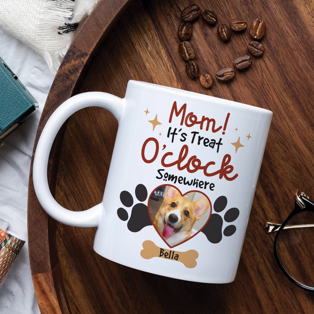 Custom Photo Gifts For Dog Mom Coffee Mug It's Treat O'clock Somewhere