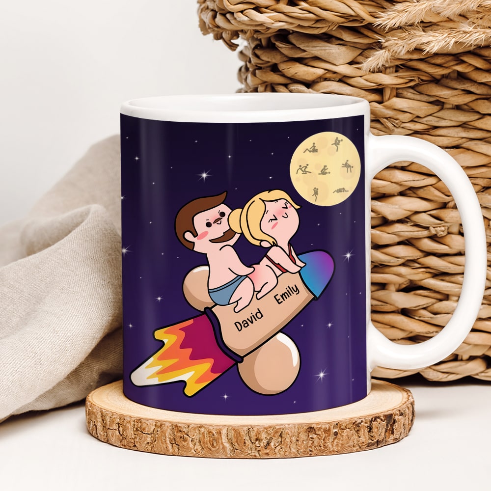 I Promise To Ride You To The Moon And Back - Personalized White Edge-to-edge mug - Funny Couple Gift