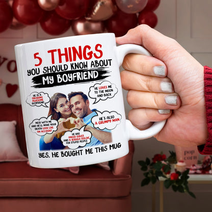 Couple, 5 Things, My Boyfriend, Custom Photo Coffee Mug, Valentine Gift, Couple Gift