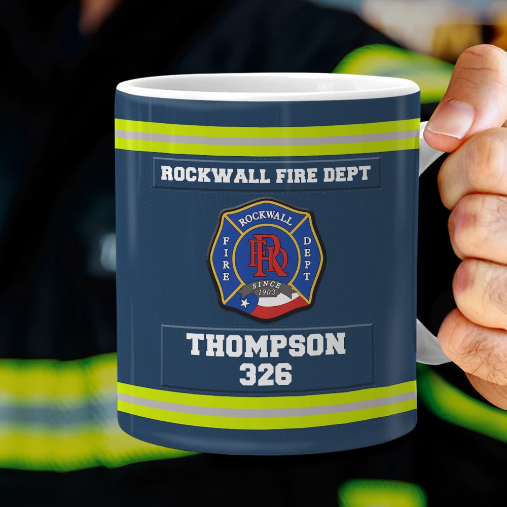 Personalized Firefighter White Edge-to-edge Mug With Custom Badge, Name & Number, Gift For Firefighter