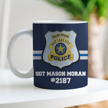 Personalized Police White Edge-to-edge Mug With Custom Badge, Name & Number, Gift For Police Officer