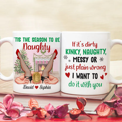 Tis' The Season To Be Naughty Personalized Couple Coffee Mug, Christmas Gift For Couple