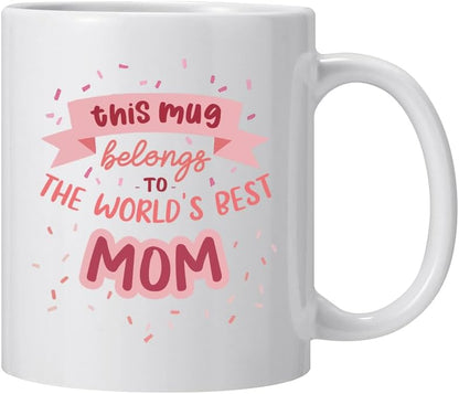World's Best Mom Coffee Mug, Funny Gift for Mom from Daughter Son Kids Husband, Birthday Mother's Day Christmas Gift Idea