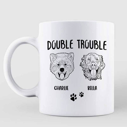 Double Trouble Dog Head Outline Personalized Mug