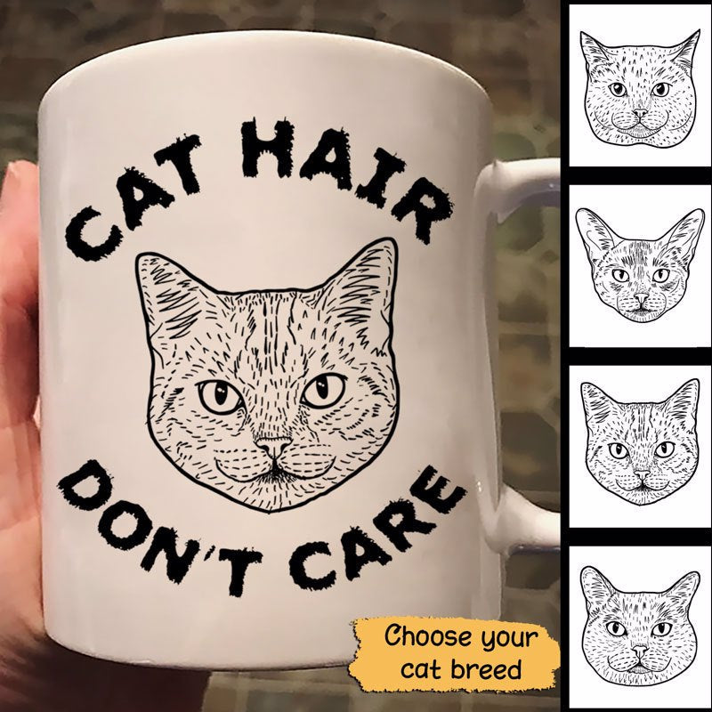 Cat Hair Don't Care Cat Head Outline Personalized Mug