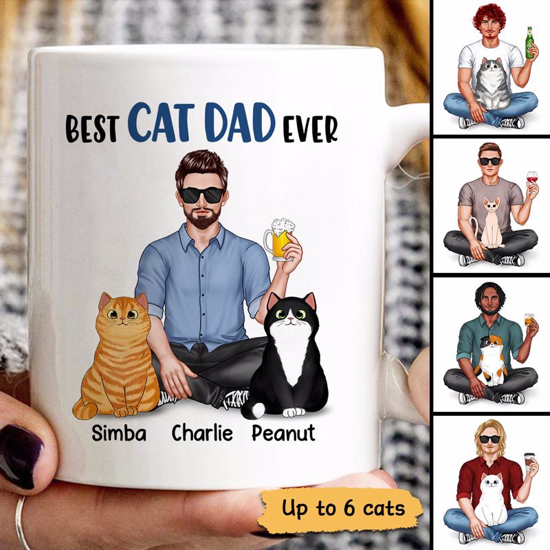 Best Cat Dad Ever Real Man Sitting With Cats Father's Day Gift Personalized Mug