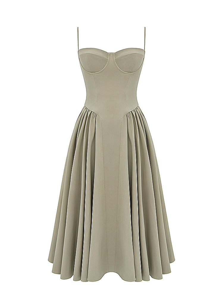 Sweetheart Neck Spaghetti Straps Volume Midi Dress