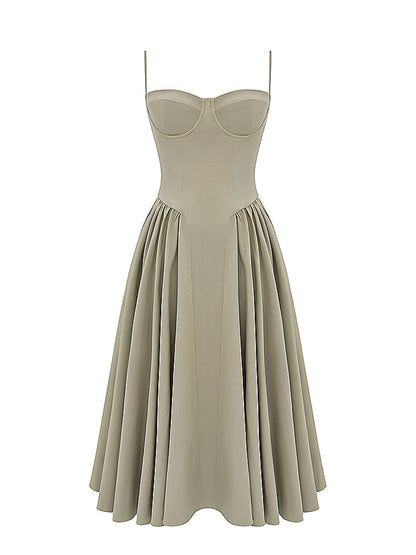 Sweetheart Neck Spaghetti Straps Volume Midi Dress