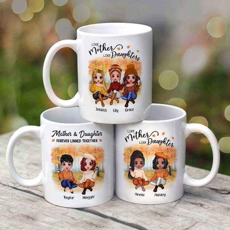 Fall Season Doll Like Mother Like Daughters Sitting Personalized Mug (11oz)