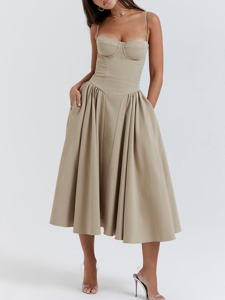 Sweetheart Neck Spaghetti Straps Volume Midi Dress