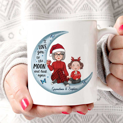 Cute Grandma & Grandkid On Moon Christmas Gift Personalized Mug