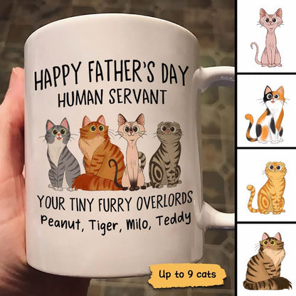 Cartoon Sitting Cats Happy Father's Day Human Servant Gift For Cat Dad Personalized Mug