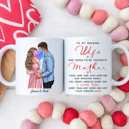 Personalized Pregnant Wife Mug, Kissing Couple, Expecting From Husband Gift, Mom To Be Vday Gift, Romantic Pregnancy Gift