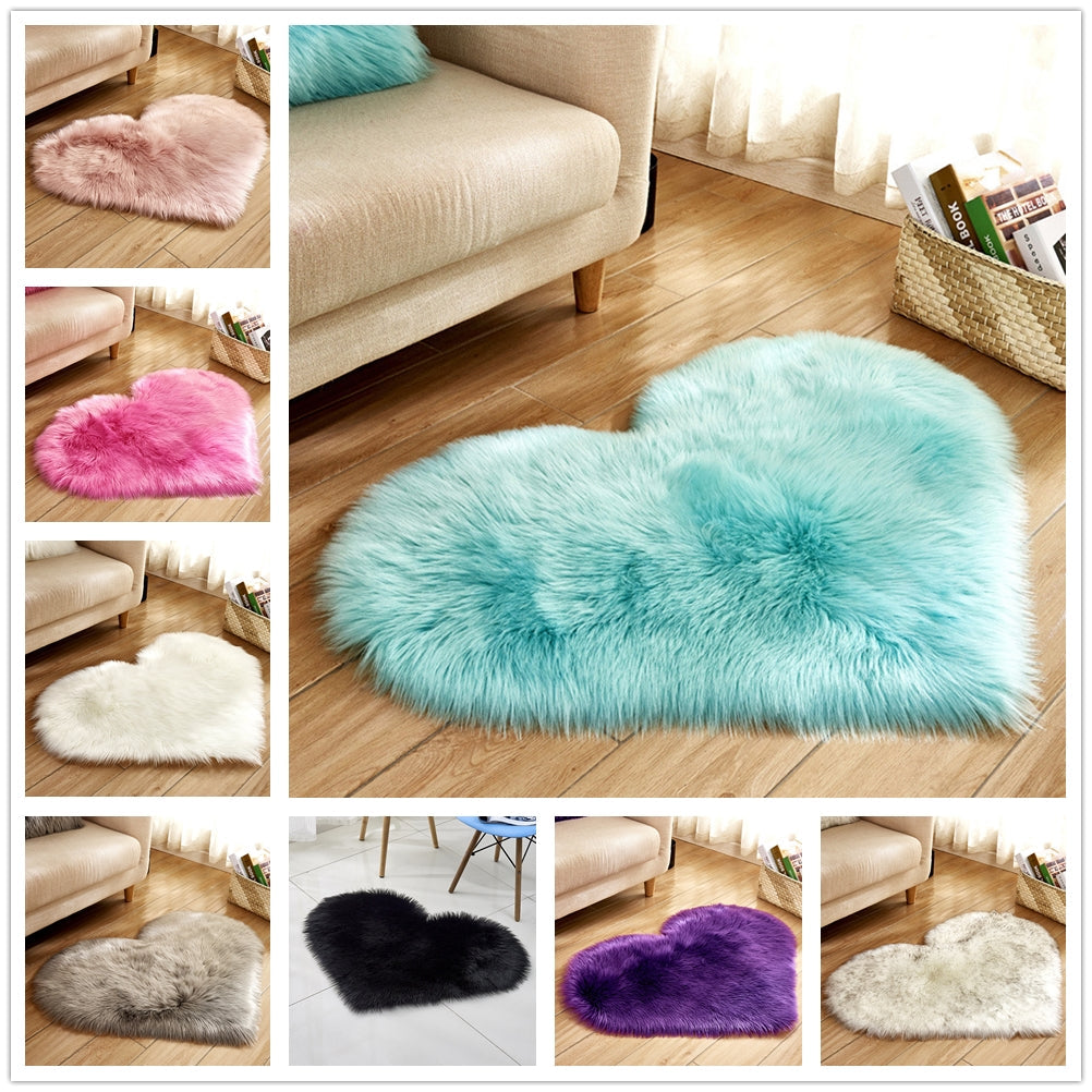 Plush Heart Shaped Carpet Non-Slip Mat Fluffy Rug Floor
